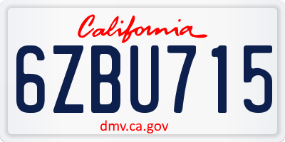 CA license plate 6ZBU715