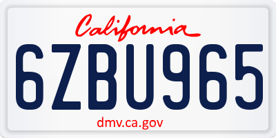CA license plate 6ZBU965