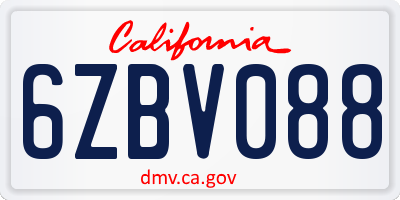 CA license plate 6ZBV088