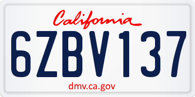 CA license plate 6ZBV137