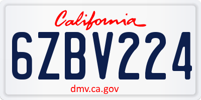 CA license plate 6ZBV224