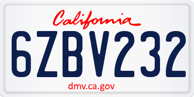 CA license plate 6ZBV232
