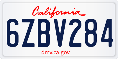 CA license plate 6ZBV284