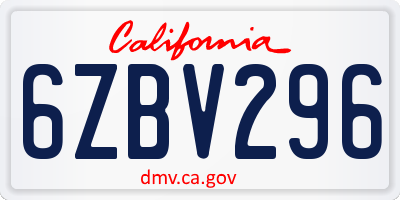 CA license plate 6ZBV296