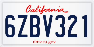 CA license plate 6ZBV321