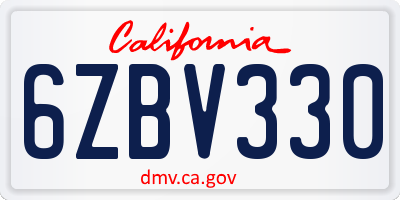 CA license plate 6ZBV330
