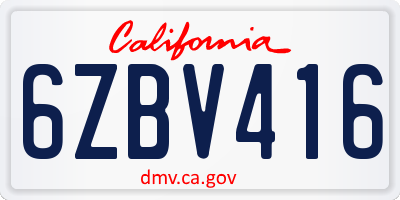 CA license plate 6ZBV416
