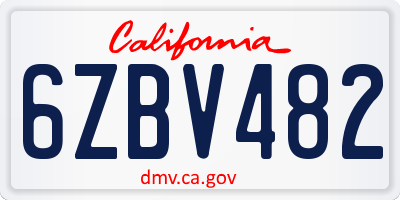 CA license plate 6ZBV482