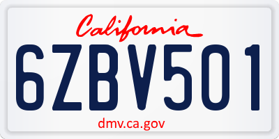 CA license plate 6ZBV501
