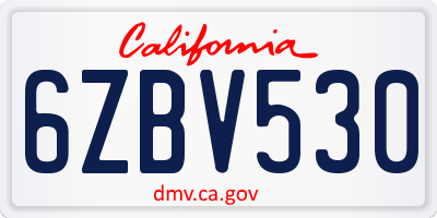 CA license plate 6ZBV530