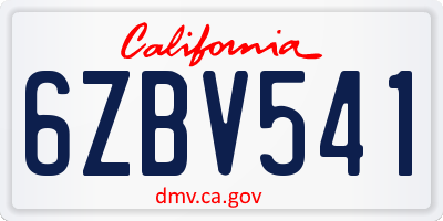 CA license plate 6ZBV541
