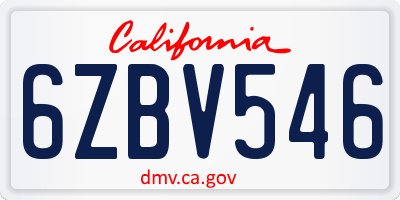 CA license plate 6ZBV546