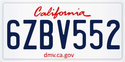 CA license plate 6ZBV552