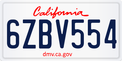 CA license plate 6ZBV554