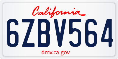 CA license plate 6ZBV564