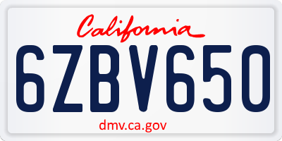 CA license plate 6ZBV650