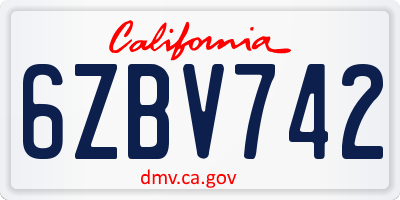 CA license plate 6ZBV742