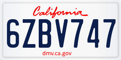 CA license plate 6ZBV747