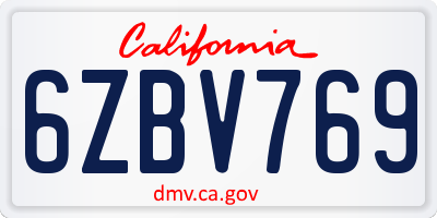 CA license plate 6ZBV769