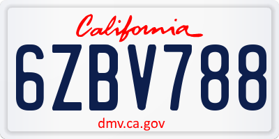 CA license plate 6ZBV788