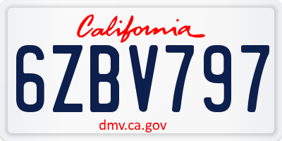 CA license plate 6ZBV797