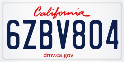CA license plate 6ZBV804