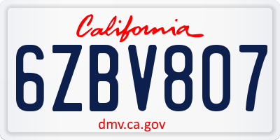 CA license plate 6ZBV807