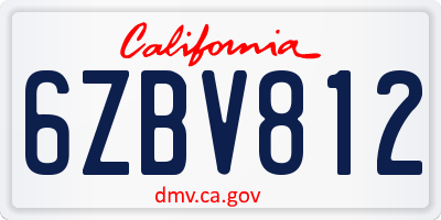 CA license plate 6ZBV812