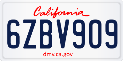 CA license plate 6ZBV909