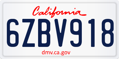CA license plate 6ZBV918