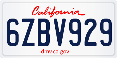 CA license plate 6ZBV929