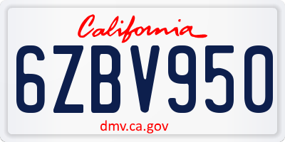 CA license plate 6ZBV950