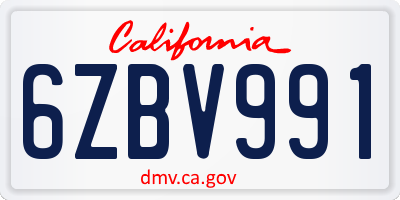 CA license plate 6ZBV991