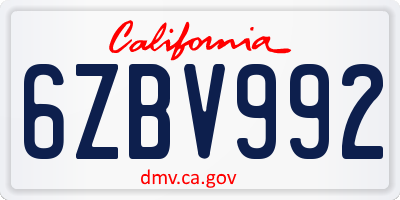 CA license plate 6ZBV992