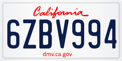 CA license plate 6ZBV994