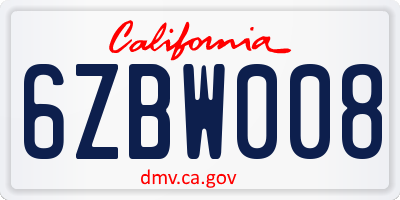 CA license plate 6ZBW008