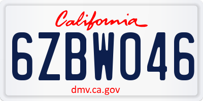 CA license plate 6ZBW046