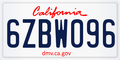 CA license plate 6ZBW096