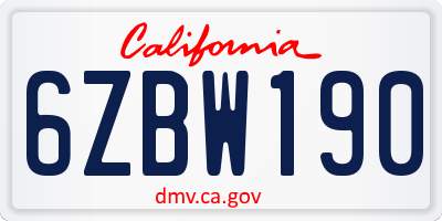 CA license plate 6ZBW190