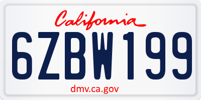 CA license plate 6ZBW199