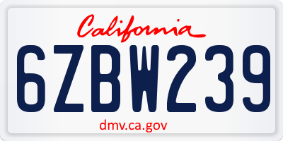 CA license plate 6ZBW239