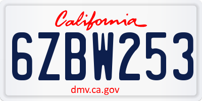 CA license plate 6ZBW253