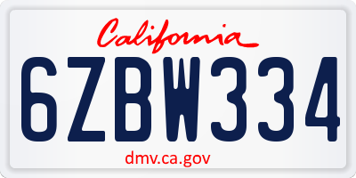 CA license plate 6ZBW334