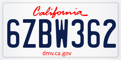CA license plate 6ZBW362