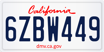 CA license plate 6ZBW449