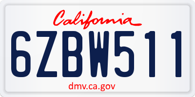 CA license plate 6ZBW511