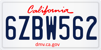CA license plate 6ZBW562