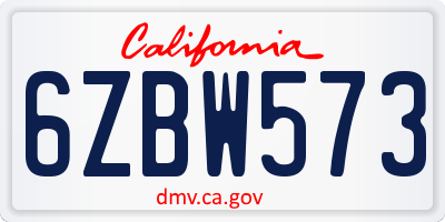 CA license plate 6ZBW573