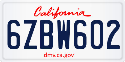 CA license plate 6ZBW602