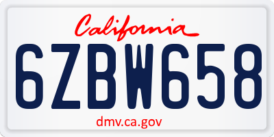 CA license plate 6ZBW658
